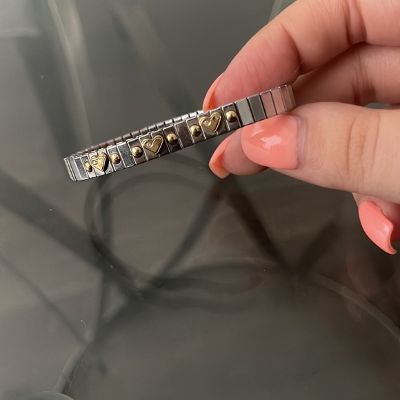 Y2K vintage sterling silver stretch bracelet with 18K gold hearts and circles - Picture 6 of 6